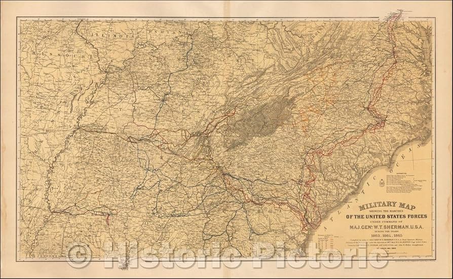 Amazon｜歴史的な地図 - Maj. Genlのコマンド下、米軍の行進を示す