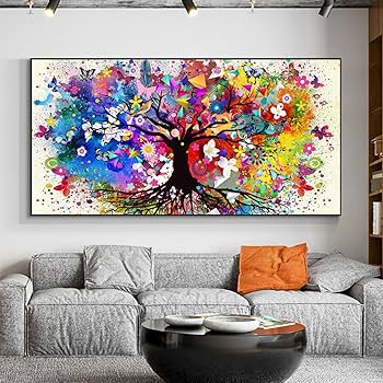 Amazon.co.jp: 抽象的な水彩画の木のキャンバスの絵画版画特大のアート