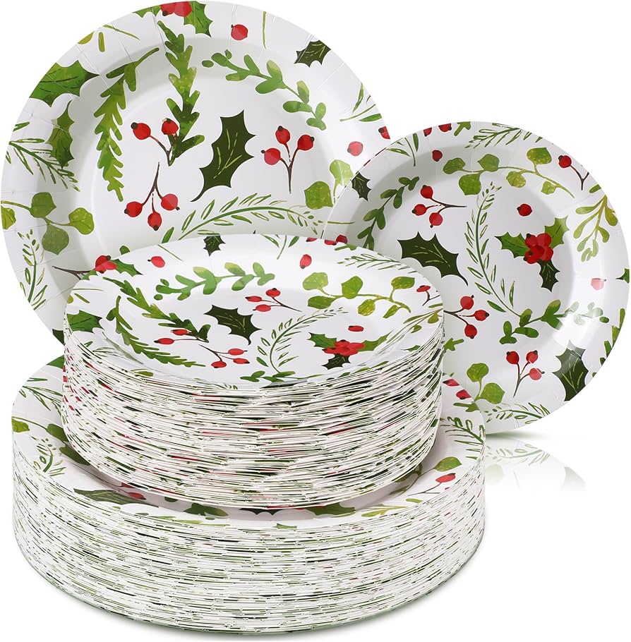 クリスマスプレートセット ヒイラギデザイン 大27.5cm中21cm 10枚