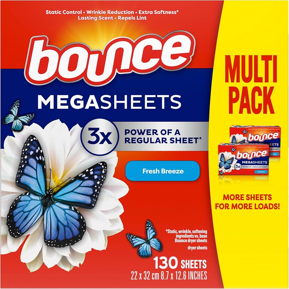 Amazon.com: Bounce Mega Dryer Sheets, Fresh Breeze, 130 Count