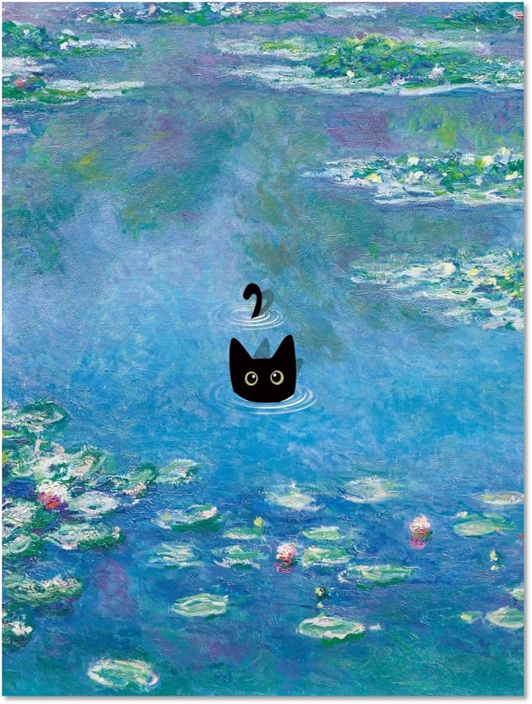 Amazon.co.jp: MINI ZOZI 黒猫の絵 モネ ヴィンテージ 有名なアート