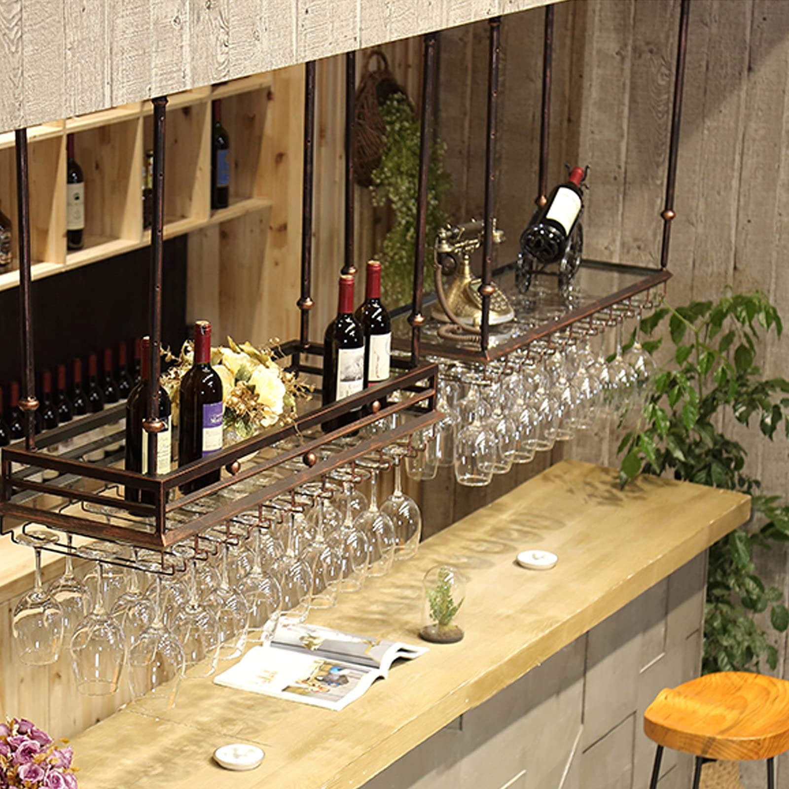 Amazon｜ワインラックバーカウンターワイングラスハンガー、吊り下げ