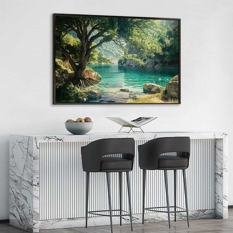 Amazon.co.jp: 絵画 春の山の川の森の風景インテリア 絵画 美しい自然