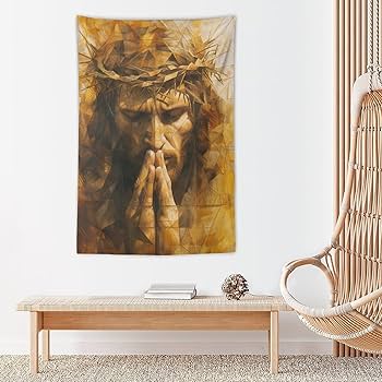 Amazon.com: Vendhui Hands Praying Jesus Tapestry Christ Golden