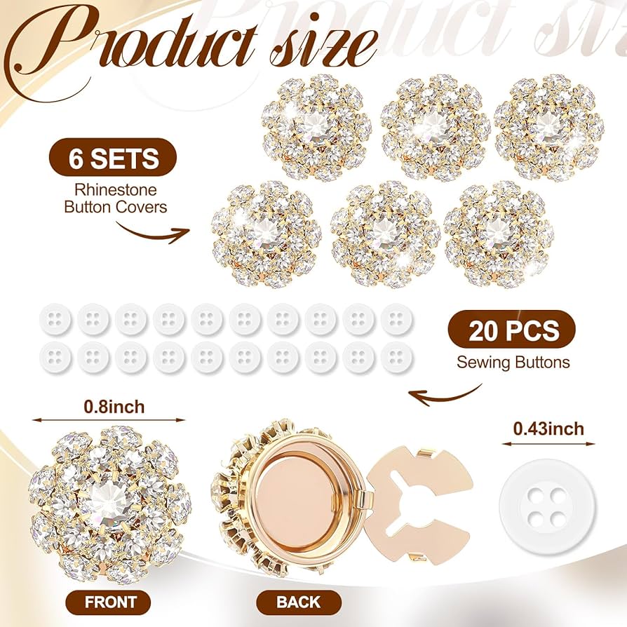 Amazon.com: Solsew 6 Sets Button Covers Rhinestone Covers with 20