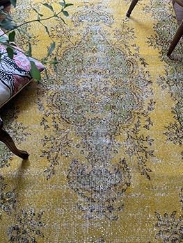 Amazon.co.jp: トルコヴィンテージラグ マスタードイエロー オーバー