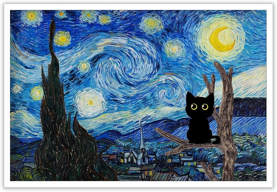 Amazon.co.jp: NONPAI ゴッホ 星月夜猫 キャンバス ウォールアート
