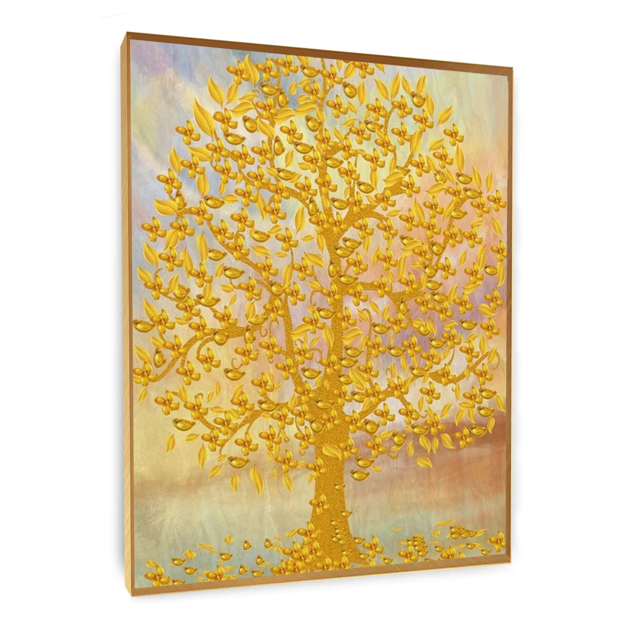 Amazon.co.jp: LUHSICE幸運の木風水絵 黄金の木の油絵インテリア 絵画