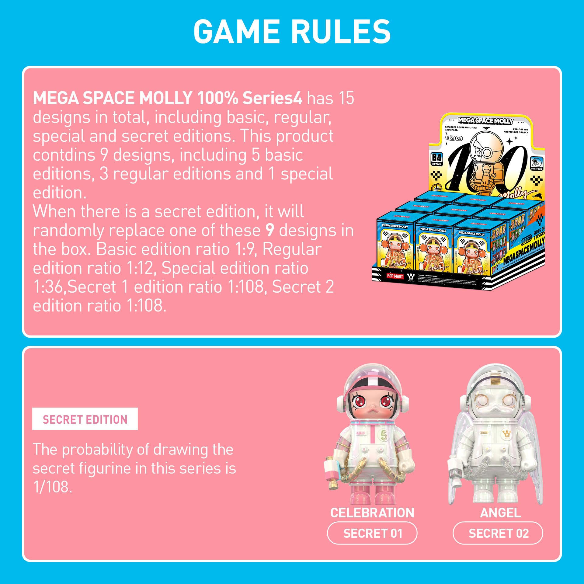 POP MART MEGA Space Molly 100% Series4, figuras de ação com design