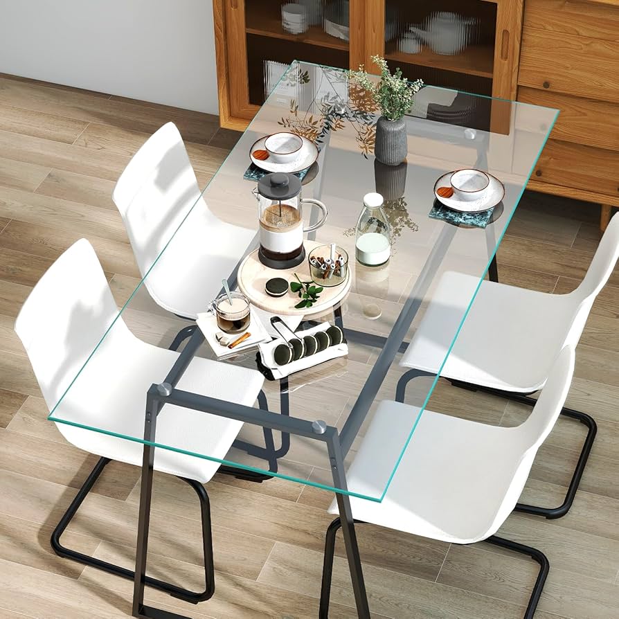 Amazon｜GOQRAQ ダイニングテーブル 強化ガラス天板 スチール脚 選べる