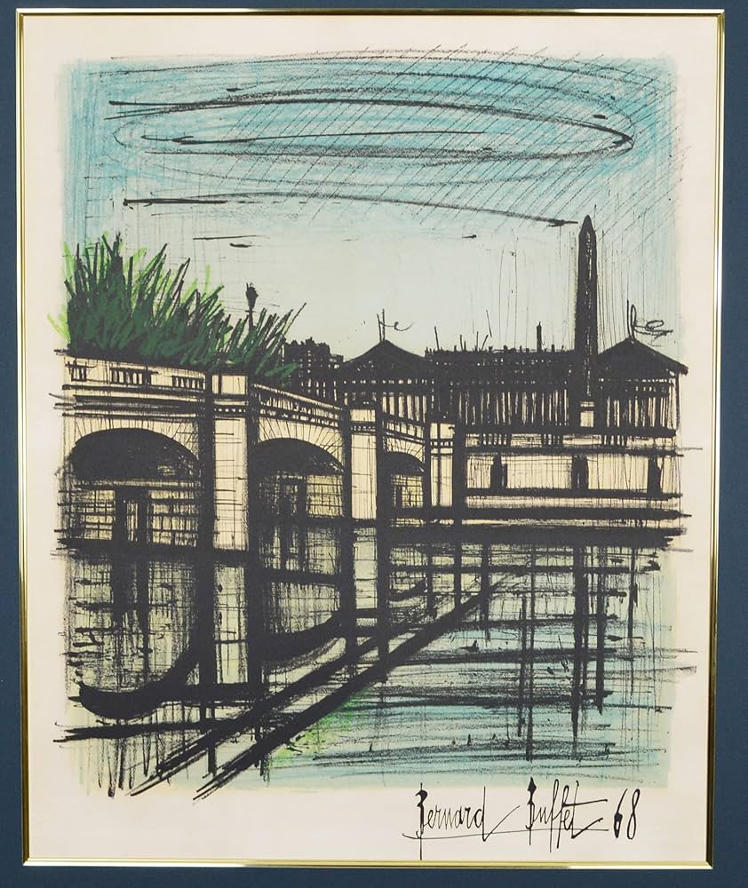 Amazon.co.jp: ベルナール ビュッフェ 『 パリのコンコルド橋 』 絵画