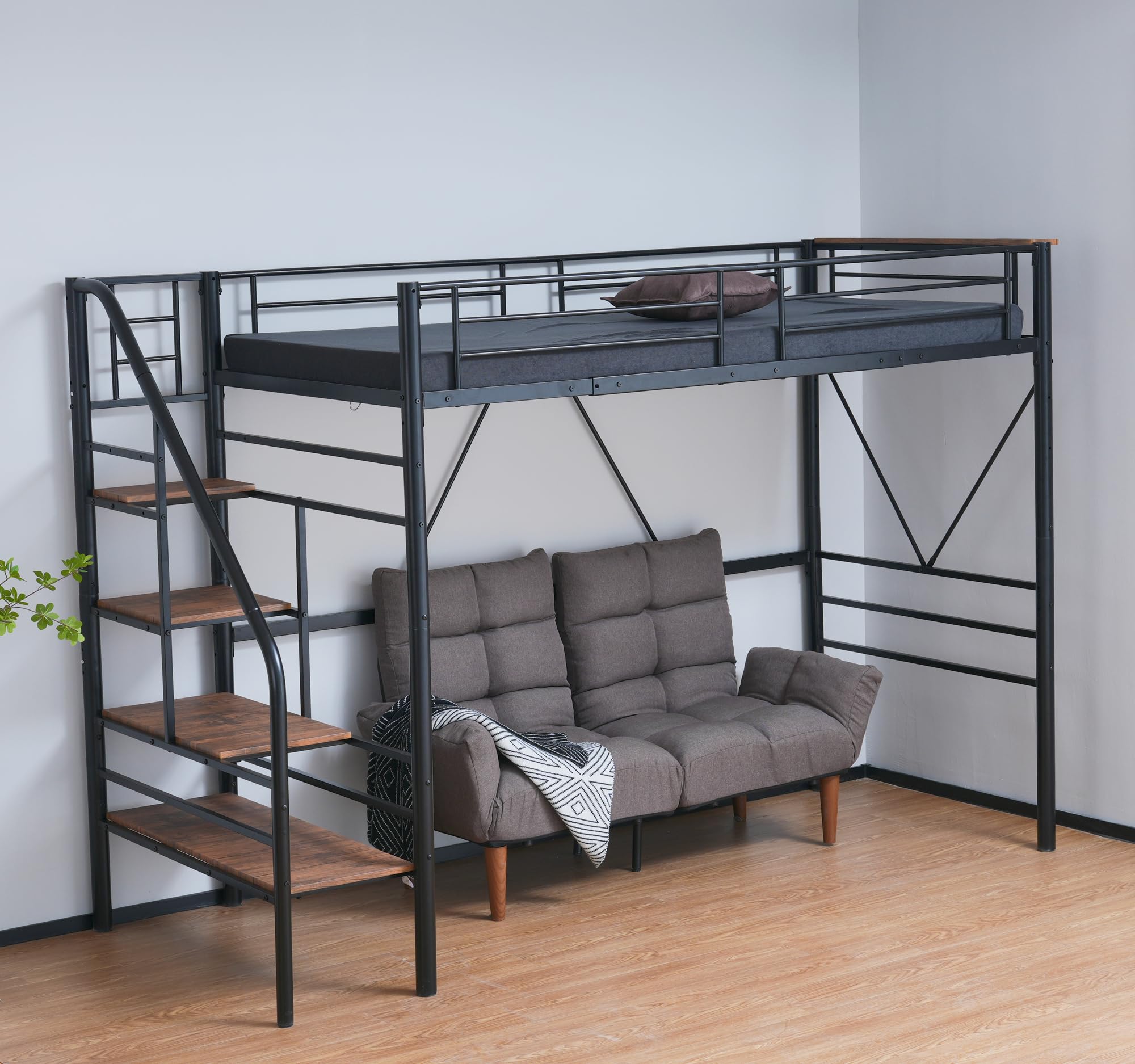 Amazon｜ロフトベッド セミダブル ベッドフレーム 階段付き 大人用