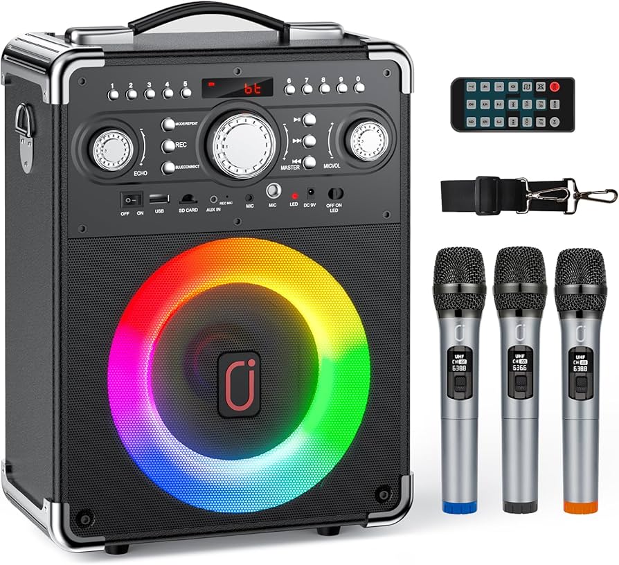 Amazon.com: Karaoke Machine with 3 Wireless Microphones, Bluetooth
