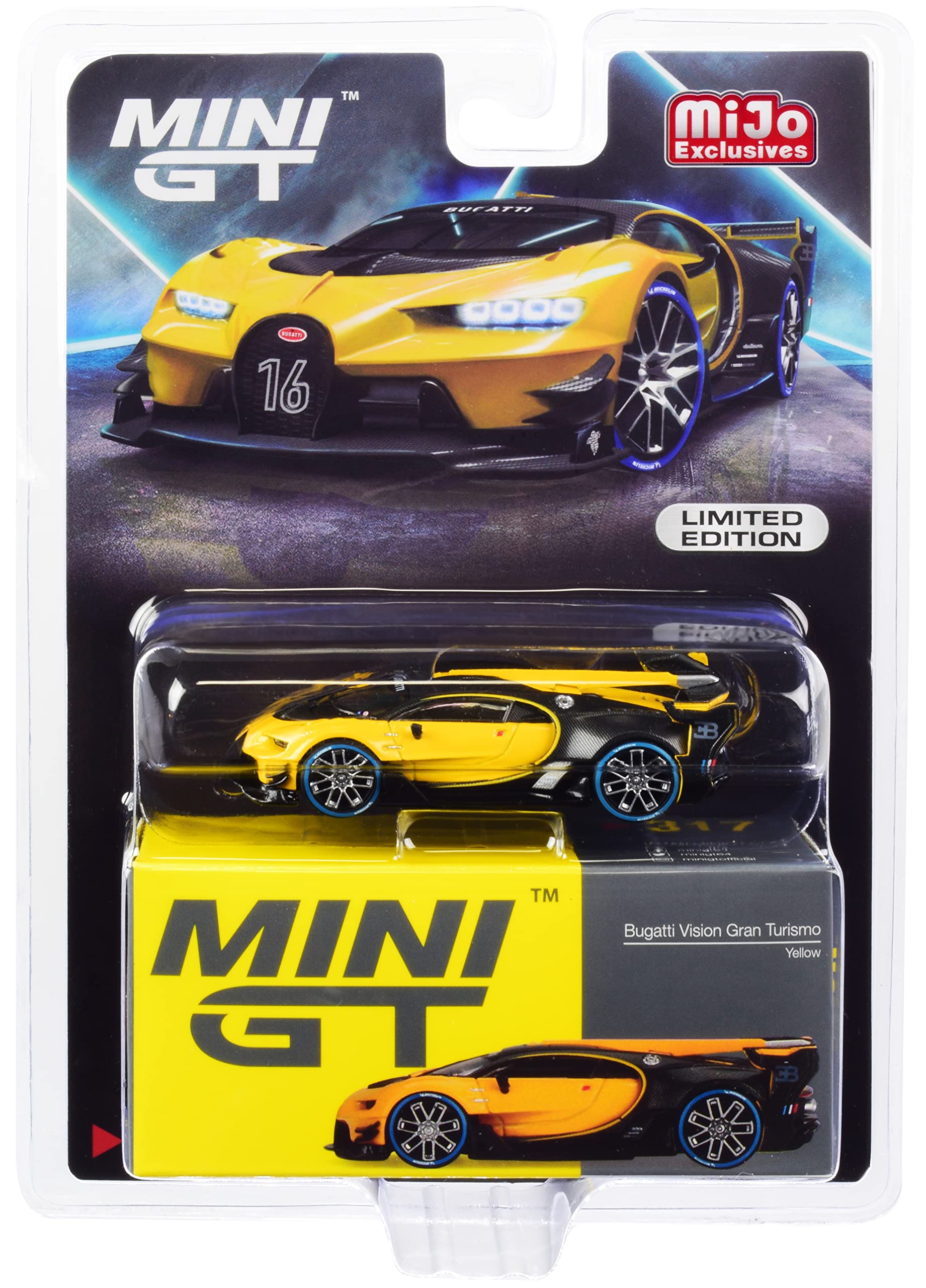 Amazon.com: MINI GT Bugatti Vision Gran Turismo Yellow and Carbon