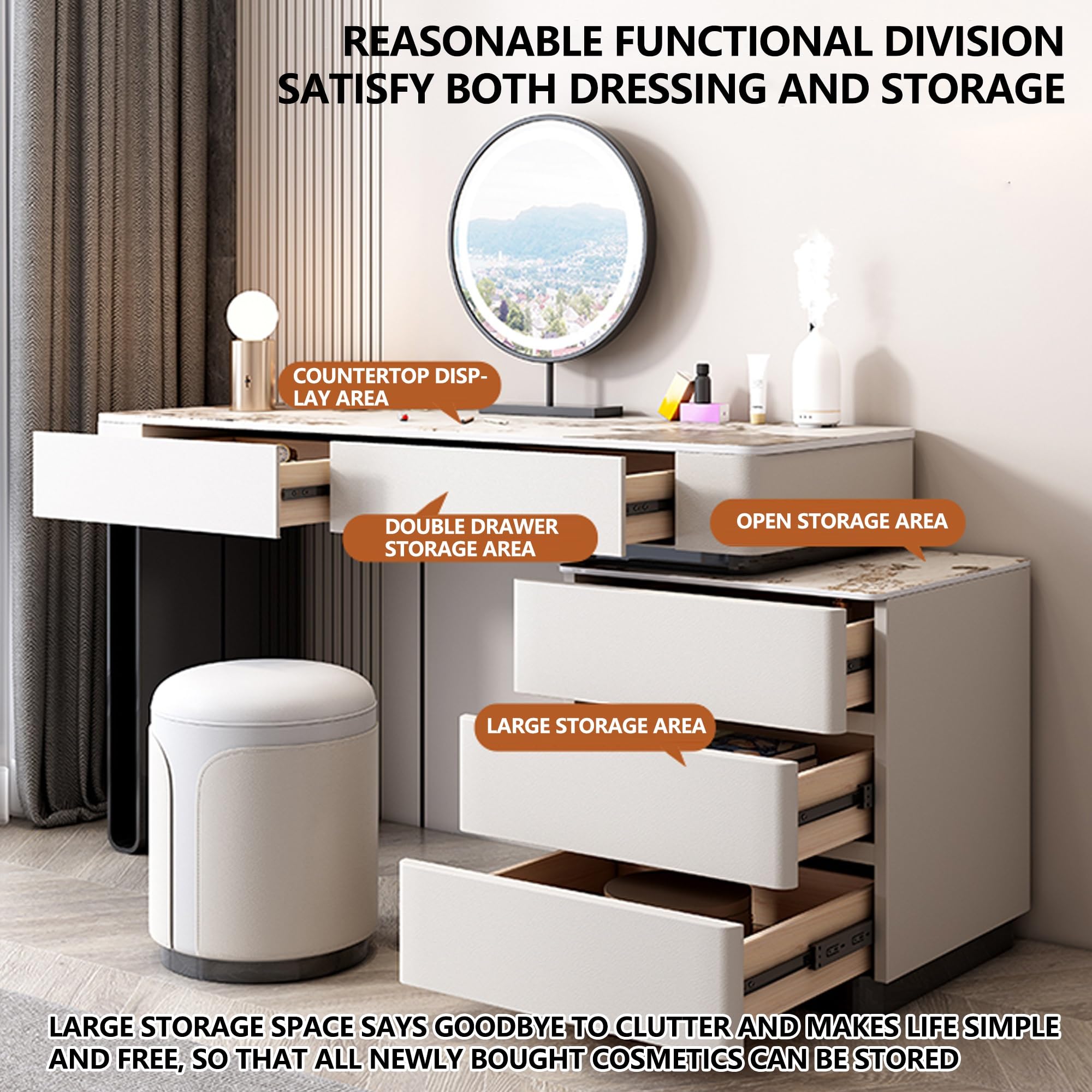 Amazon｜鏡とライトのない化粧台、ドレッサー、テーブルドレッサー