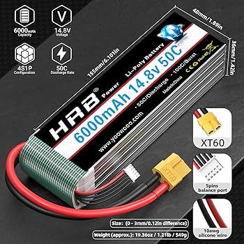 Amazon.com: HRB 14.8V 6000mAh 4S Lipo Battery Pack 50C with XT60