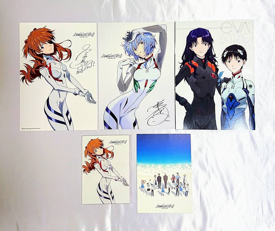 エヴァンゲリオン展【アスカ】 缶バッジ 3点／ポストカード 2枚【図録