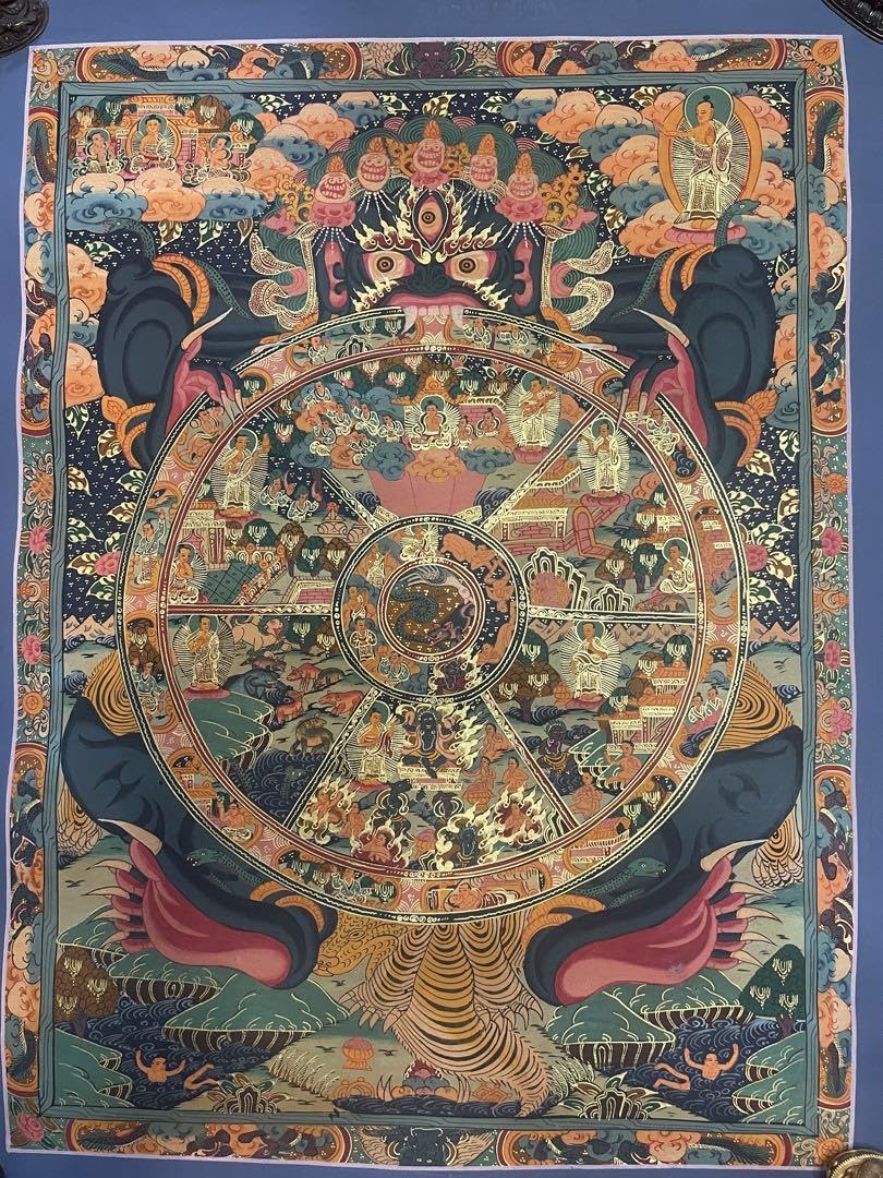 Amazon.co.jp: チベット密教 手描き タンカ 曼荼羅 六道輪廻a2