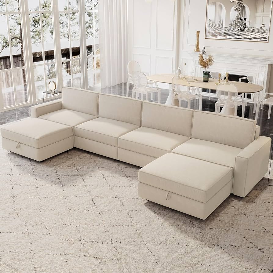 Amazon｜QEZEOMモダンな装飾ソファ、特大ソファ、6人掛けソファ