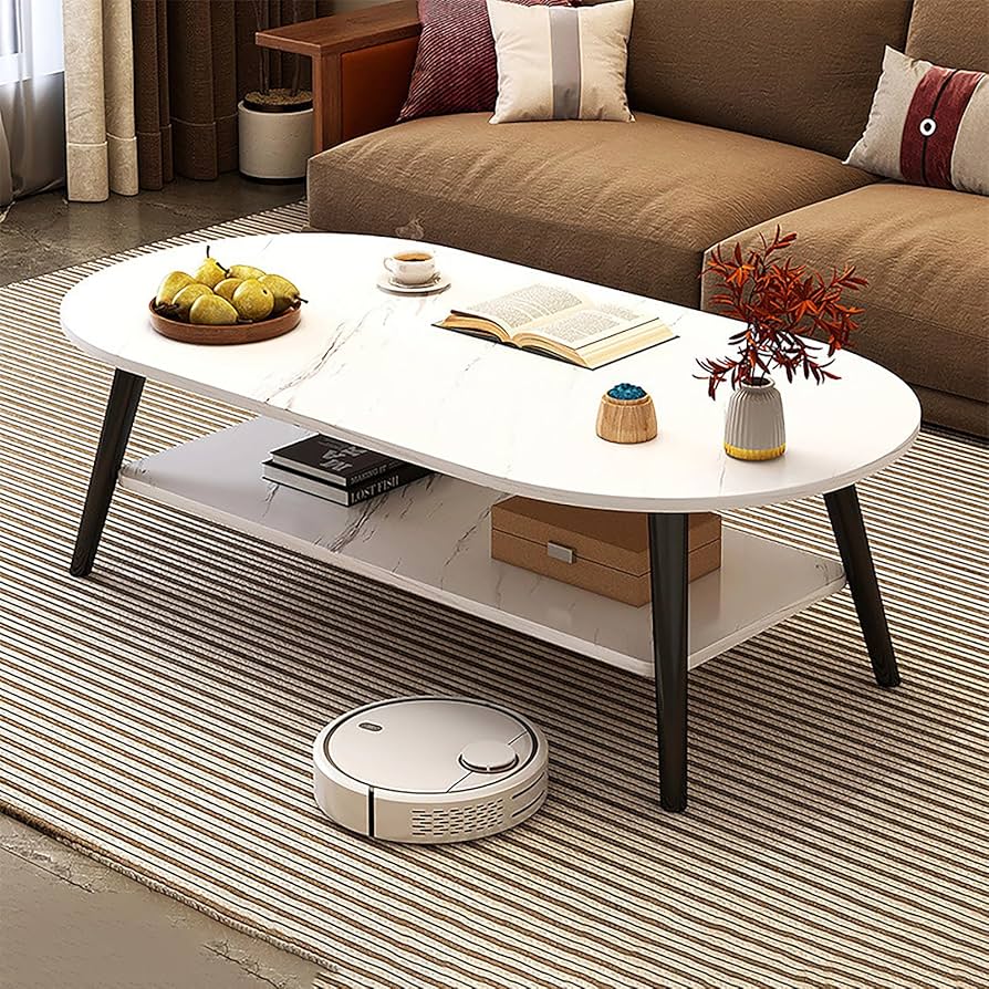 楕円形2段センターテーブル中棚板付き リビングローテーブル