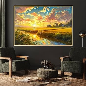 Amazon.co.jp: 絵画 田園地帯の夕日の眺め アートパネル ポスター 魅力