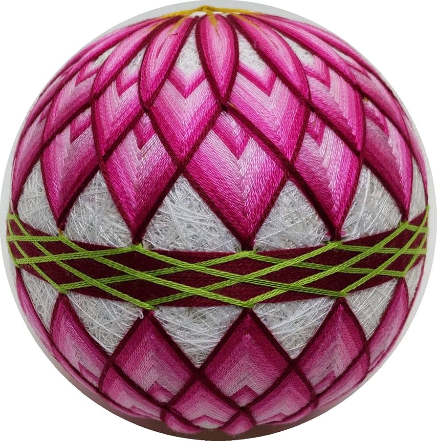 Amazon | 手毬猫の店 てまり「ダリア」白地ピンク花えんじ帯 手まり