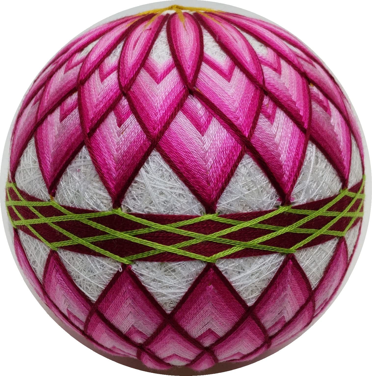 Amazon | 手毬猫の店 てまり「ダリア」白地ピンク花えんじ帯 手まり