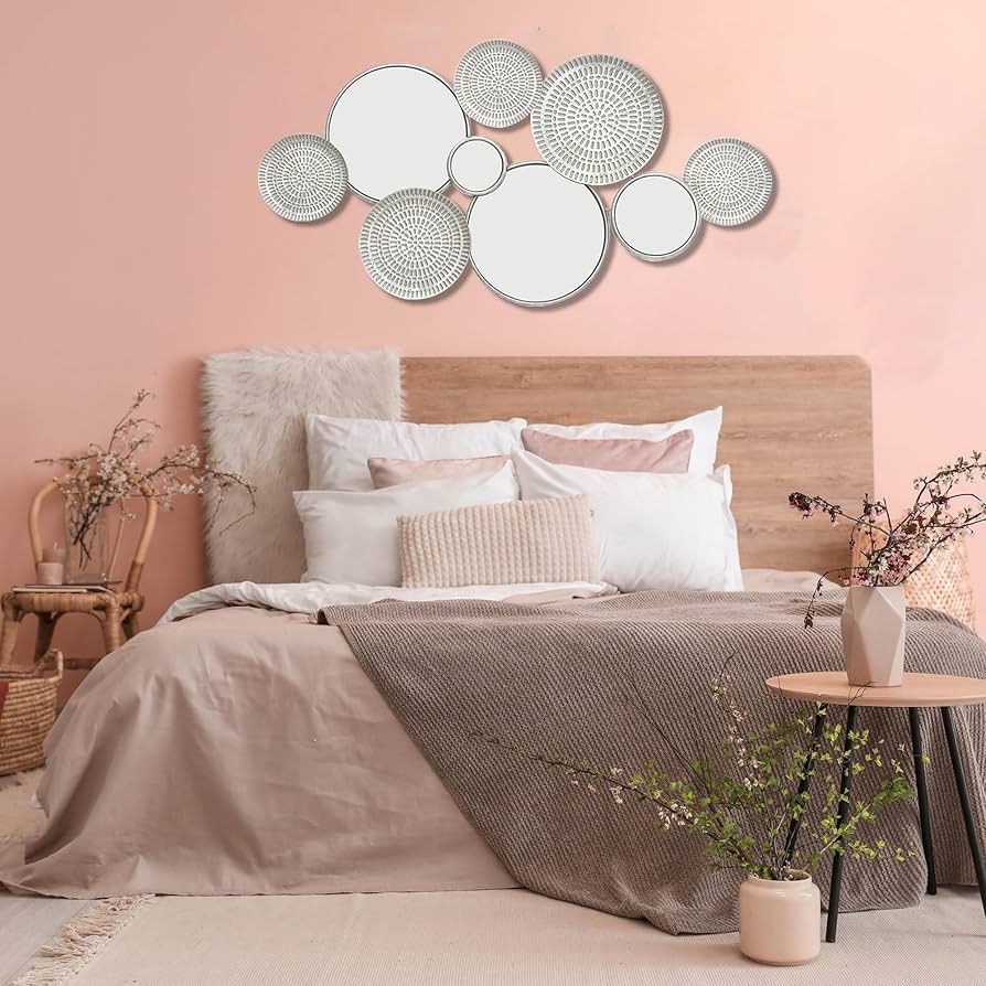 Amazon.co.jp: 幾何学的なラウンドミラーメタルウォールアートリビング