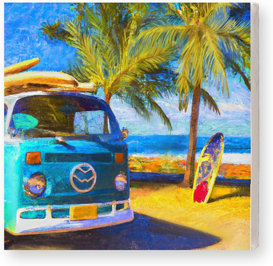 Amazon.co.jp: 海の絵 キャンバス アート パネル ビーチ 車 夏 サマー