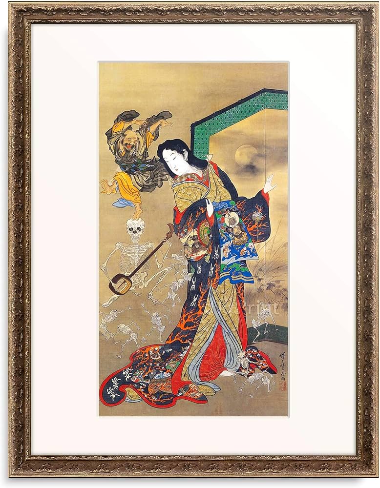 Amazon.co.jp: 河鍋暁斎 Kawanabe Kyousai 「地獄太夫と一休」 額装