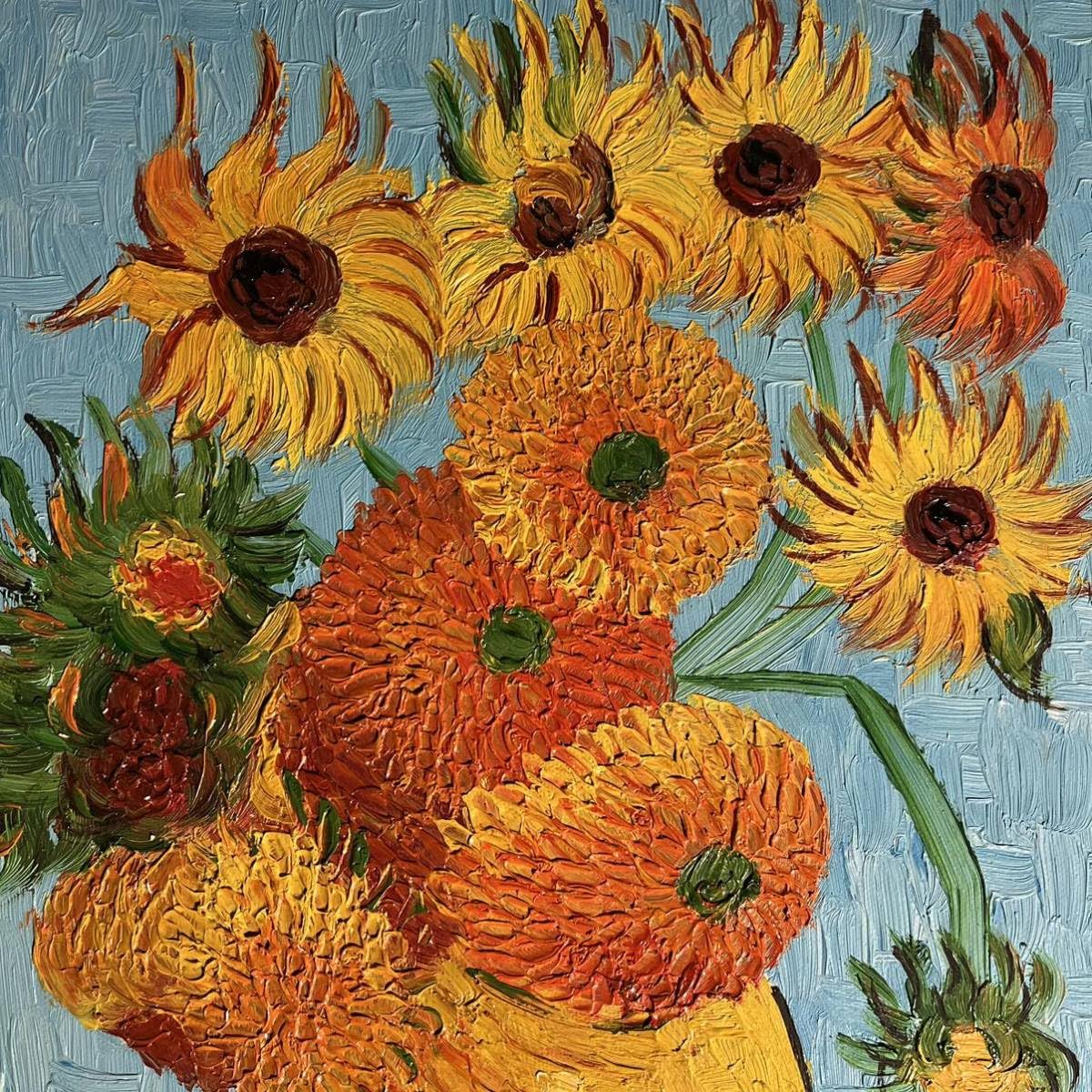 Amazon.co.jp: 手書き油絵 ゴッホ ひまわり 青 額付 絵画 インテリア