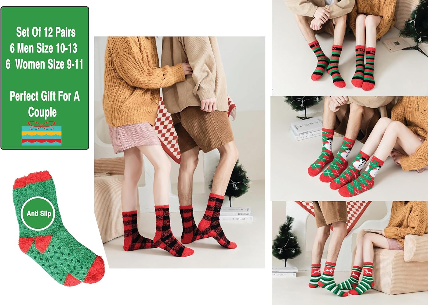 Amazon.com: Gilbins 12 Pair, Holiday Christmas Socks, 12 Different