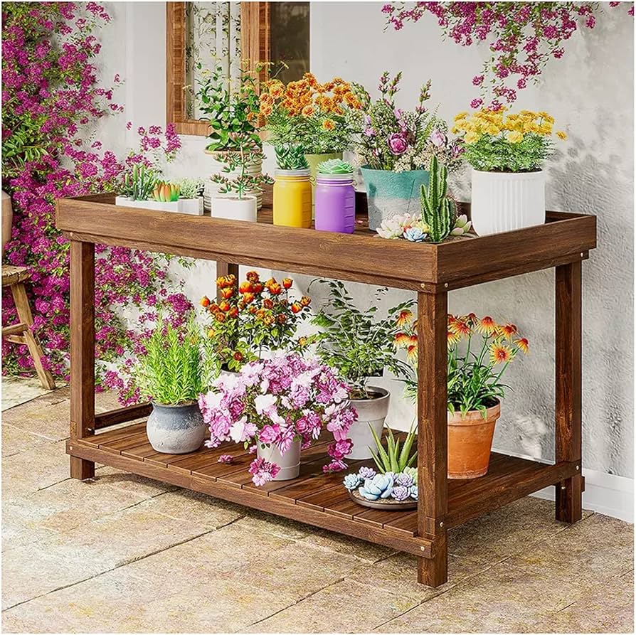 Amazon.com: Garden Pot Bench Table, 2-Tier Plant Shelf,Indoor