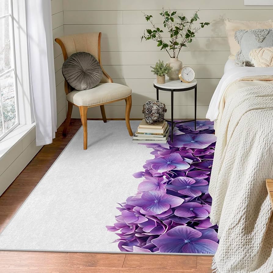 Amazon | 紫の花 カーペット 長方形 フラワーズ柄 ラグマット洗濯機で