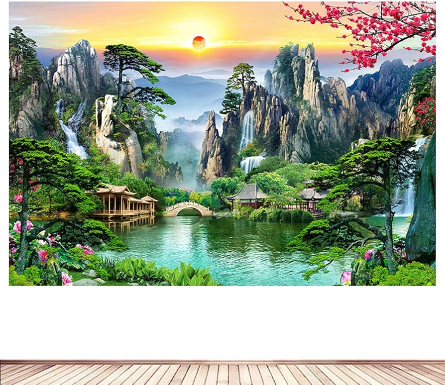 Amazon.com: JZSDGB Sunset Mountain Waterfall Canvas Paintings