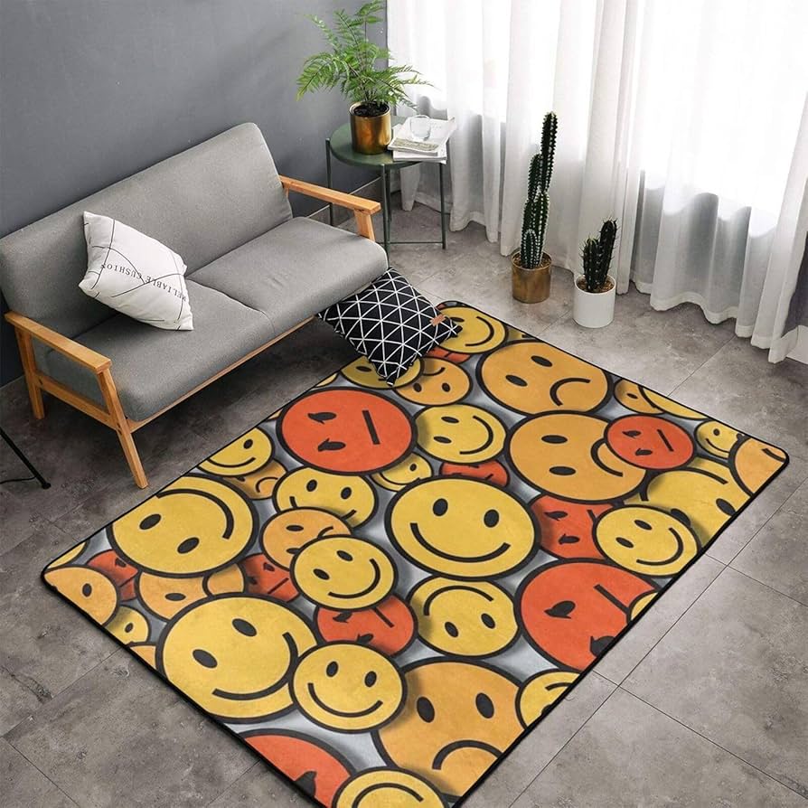 Amazon｜ラグマット カラフル ニコちゃんマーク (4) フランネルラグ