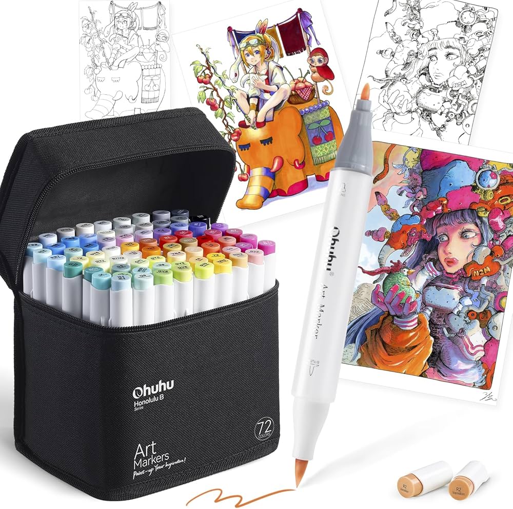 Amazon | Ohuhu マーカーペン 筆タイプ 72色73本 プロ愛用 イラスト