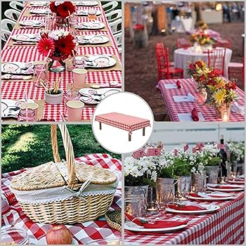 Amazon｜Puricon テーブルクロス 使い捨て 6枚 137 x 274cm 赤と白の