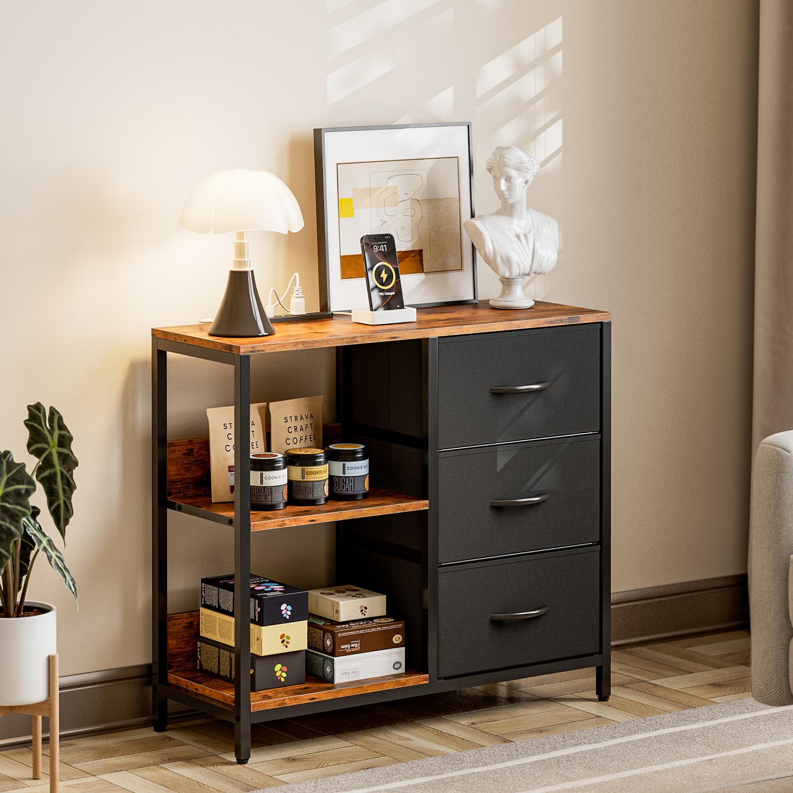 Amazon｜IKIFLY 収納チェスト 棚付き 洋服タンス リビングチェスト