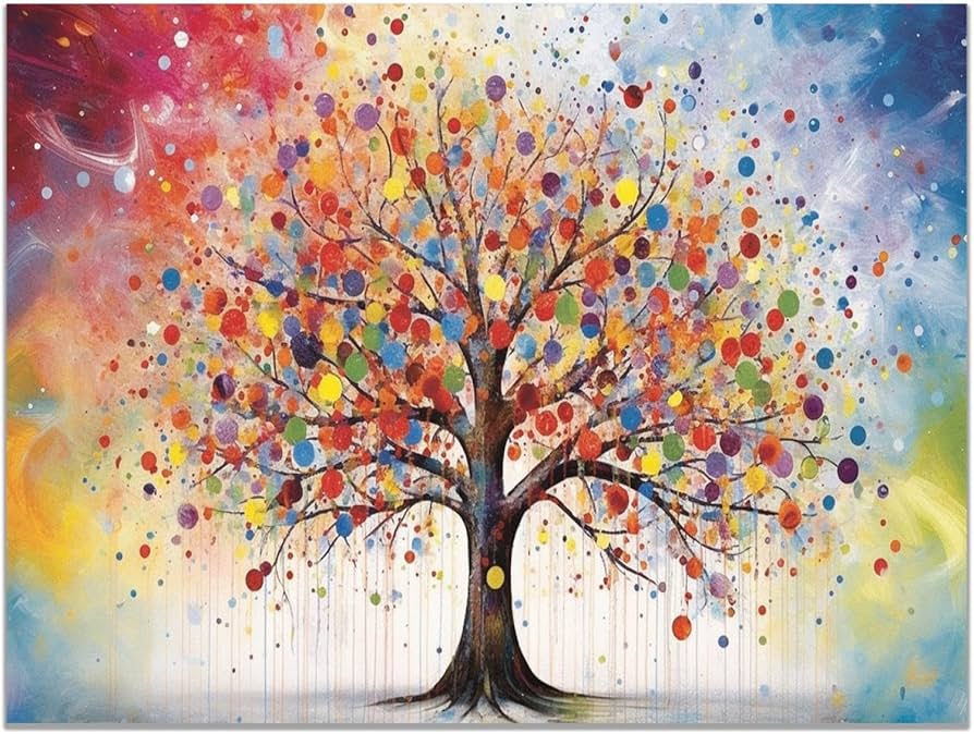 Amazon.co.jp: JOSUE 絵画 インテリア 命の木 カラフルツリー アート