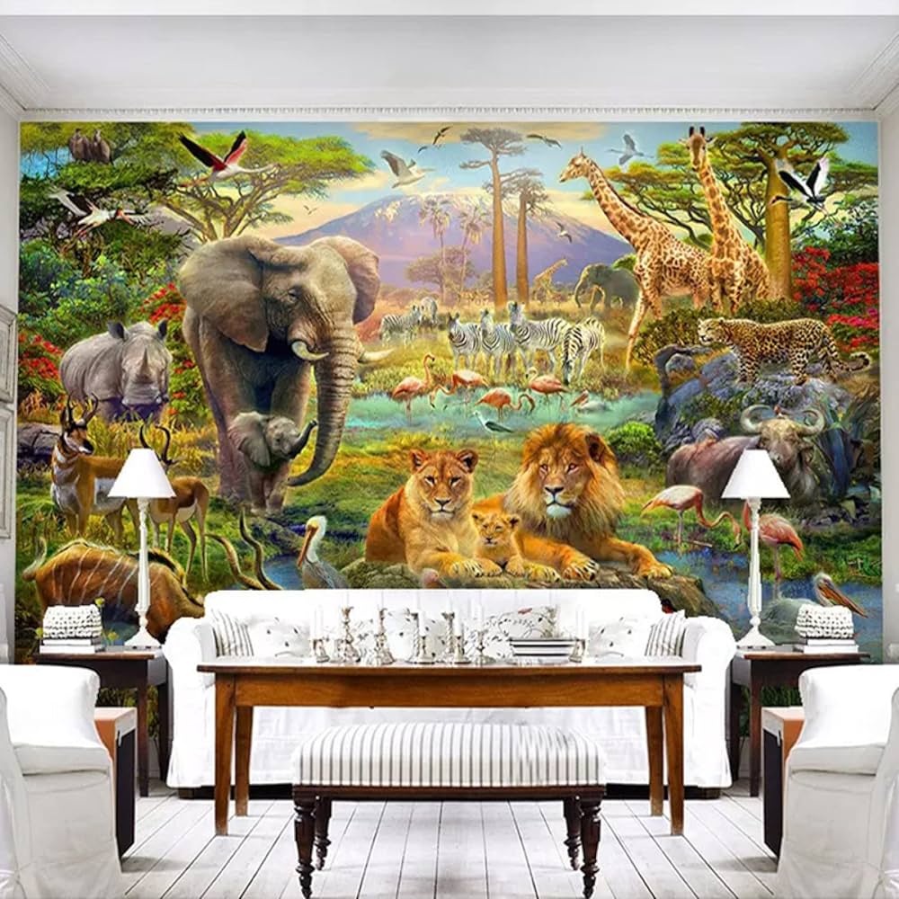 Amazon | 3D写真壁紙 アフリカの草原と動物たち 不織布壁紙3D壁画装飾