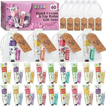 Amazon.com : AZEN 60 Sets Bulk Gifts, Hand Cream and Lip Balm Bulk