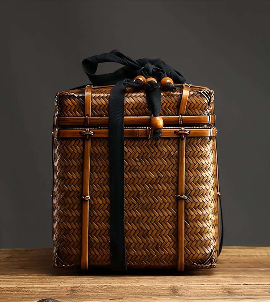 Amazon｜竹編み角蓋収納箱、アンティーク茶籠、竹箱、茶道具、収納箱