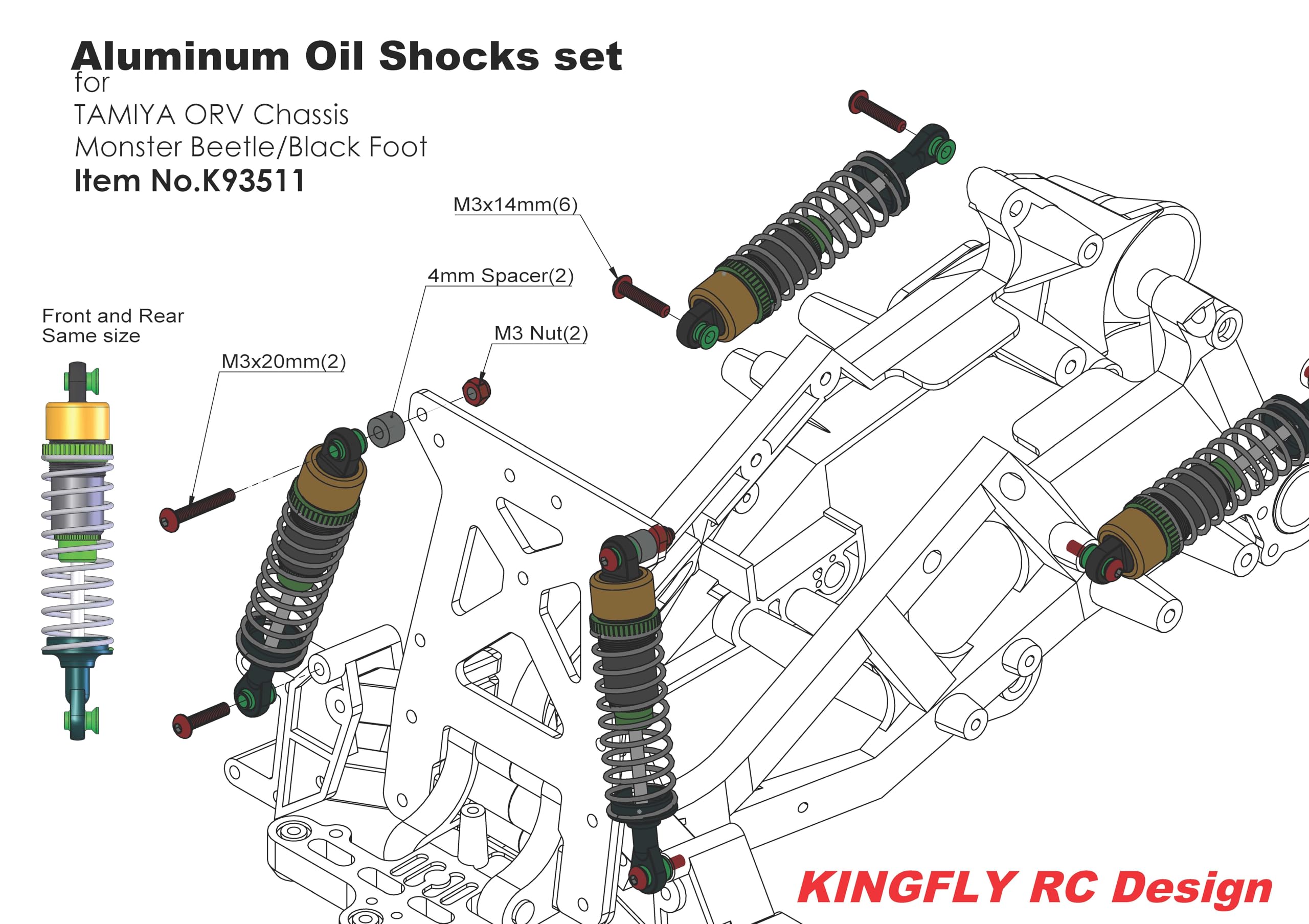 Amazon | KF OPパーツ アルミ オイルダンパー 4本セット タミヤ 1/10