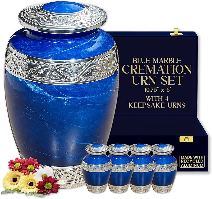 Amazon.com: Large Blue Marble Finish Cremation Urn with 4 Small
