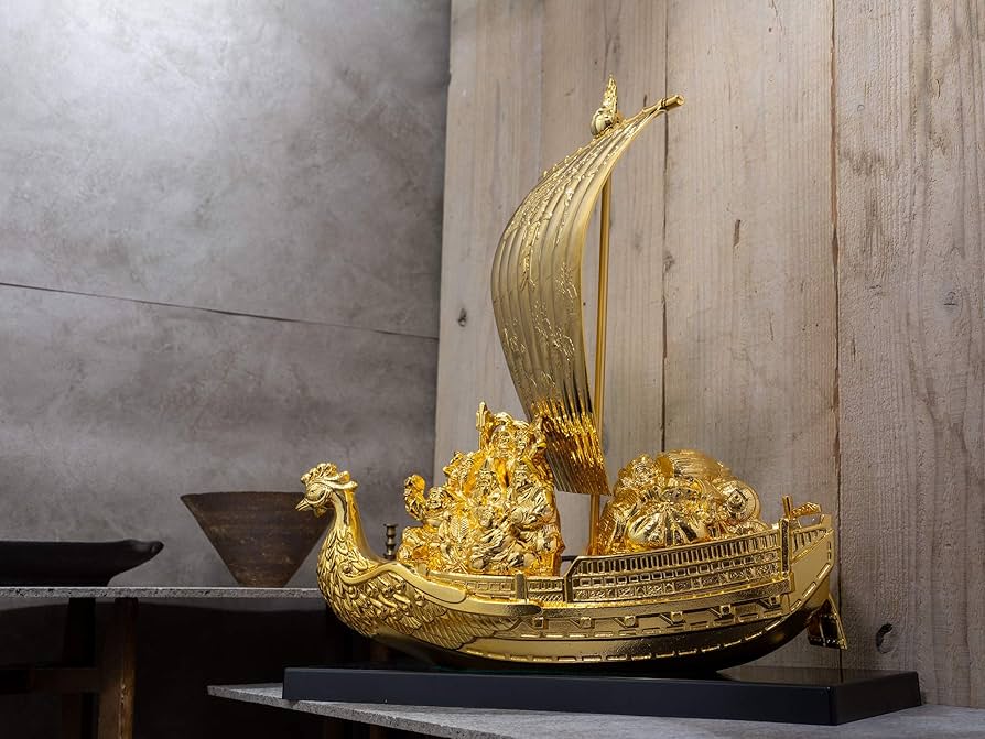 Amazon.co.jp: 開運 七福宝船 37cm（金メッキ/24金）＿置物 七福神
