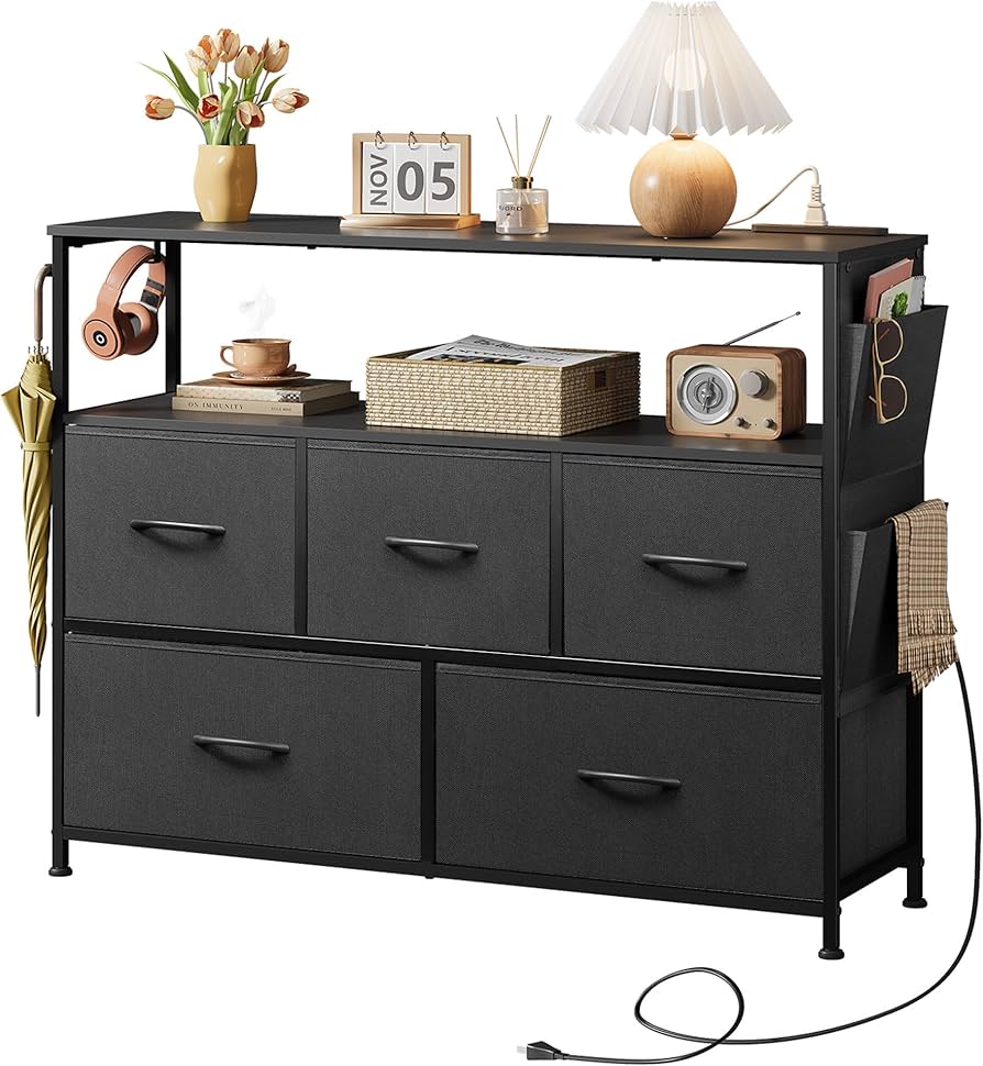 Amazon｜WLIVE チェスト タンス 2段棚付き収納 コンセント付き USB