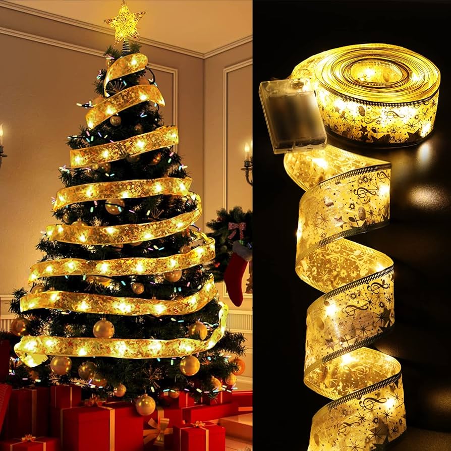 Amazon.co.jp: クリスマスリボンイルミネーションライト 5M 50LED 電池