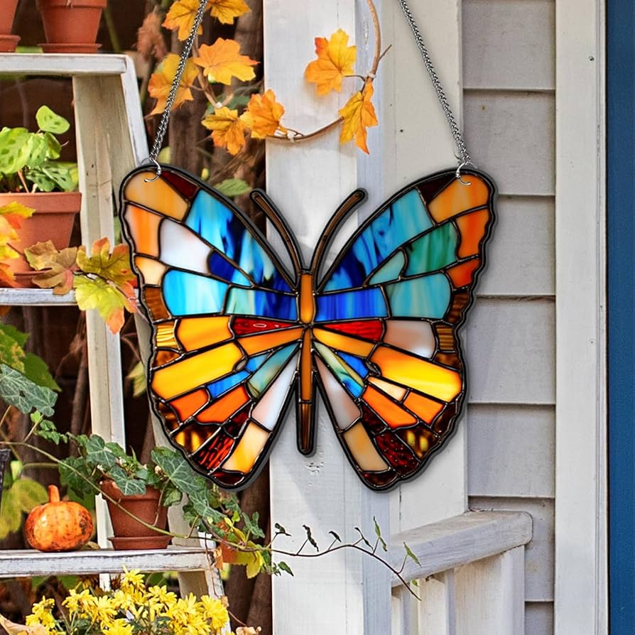 Amazon.co.jp: WYSJYBHJ バタフライデコステンドグラス、アクリル