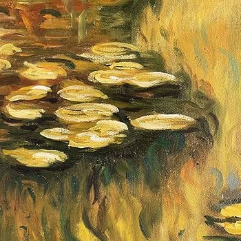 Amazon.co.jp: 秀作 手書き油絵 モネ 睡蓮の池 黄金色(大)額付 絵画